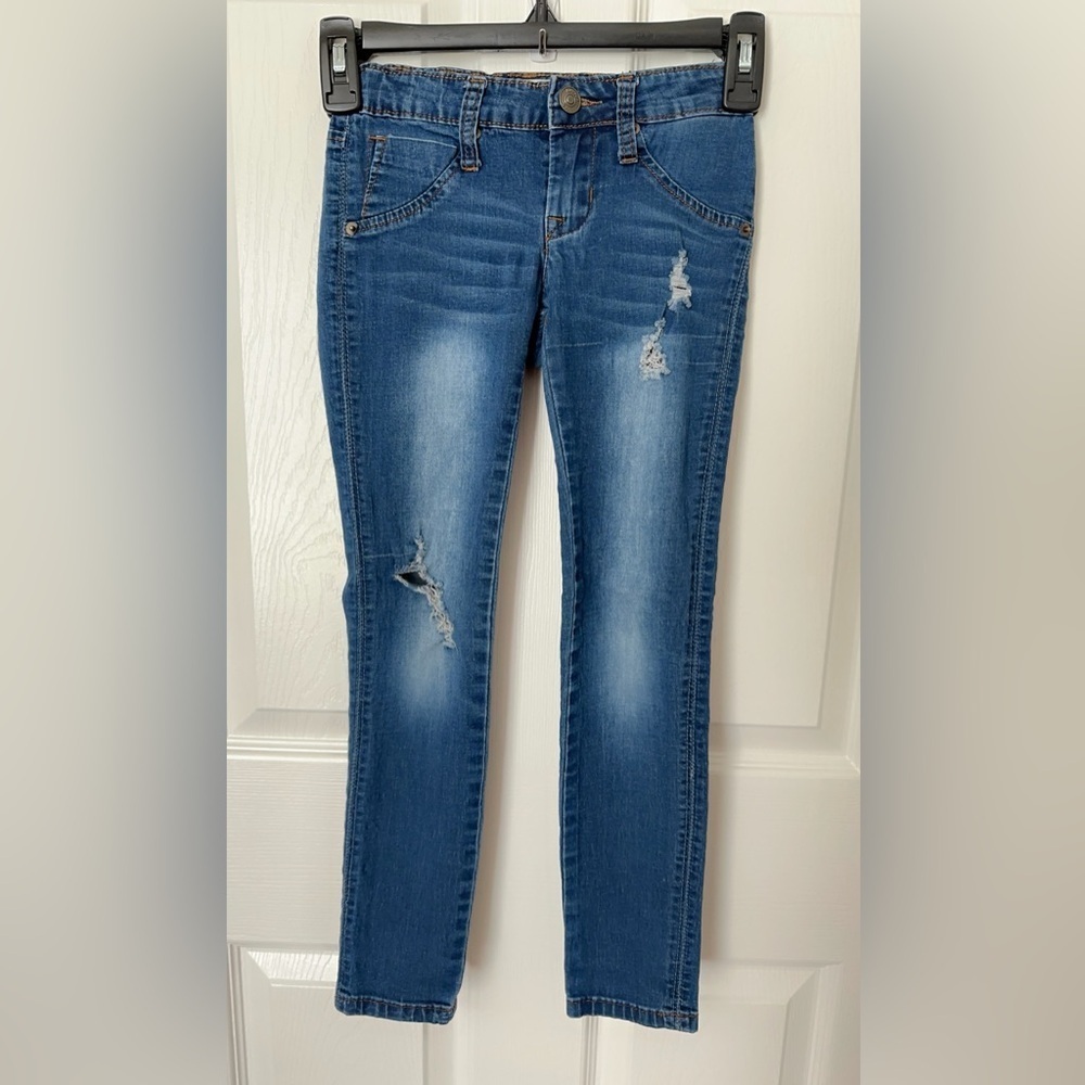 Hudson Jeans Girl Straight Leg Distressed Blue Jeans
